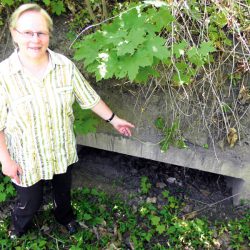 Bettina Bauer vor dem Froschtunnel im Biotop Dohnaer Straße. Foto: Feigenspan