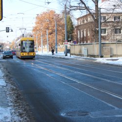 Von der Wehlener Straße aus wird in diesem Jahr eine Gleisschleife in die Schlömilchstraße gebaut und damit der öffentliche Nahverkehr verbessert. Foto: Pohl