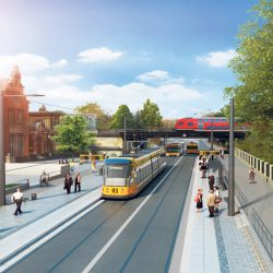 Zukunftsmusik »Stadtbahn 2020«: Bis Anfang 2018 soll die Verlegung der Straßenbahntrasse in die Oskar- und in die Tiergartenstraße dauern. Verbunden damit ist ein grundhafter Ausbau von Fahrbahn und Gehweg auf verschiedenen Abschnitten der Tiergartenstraße. Visualisierung: Straßen- und Tiefbauamt Dresden