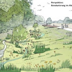 Eine Vision: Idyllisch fließt das Gewässer im Alten Elbarm, daneben ist Platz für Sport und Erholung. Visualisierung: Stadtverwaltung