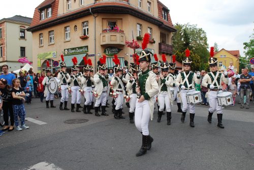 Der Radeberger Spielmannszug »Sächsisches Infanterieregiment Prinz Friedrich August von Sachsen von 1810« führte 2017 den Festumzug an. Foto: PR