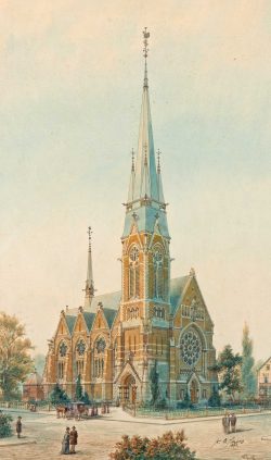 Karl Emil Scherz (1860–1945): Zeichnung der Heilig-Geist-Kirche, 1891. © Landesamt für Denkmalpflege Sachsen. „Ortsgeschichtliche Sammlung Blasewitz und Umgegend“ von K. E. Scherz.Foto: W. Junius