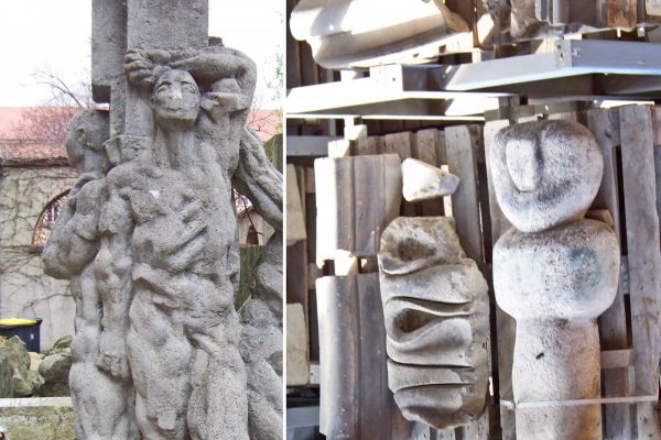 Die im Lapidarium eingelagerten Gorbitzer Kunstwerke „Bauarbeiter“ (im Bild links) und „Das kleine Zeichen“ kehren bald an ihren Platz zurück. Fotos: Mathias Körner