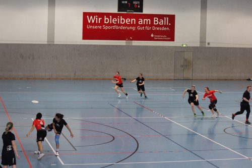 Finalspiel im Rahmen der Deutschen Indoor-Meisterschaft zwischen Dresden (in rotem Trikot) und Halle. Foto: Verein