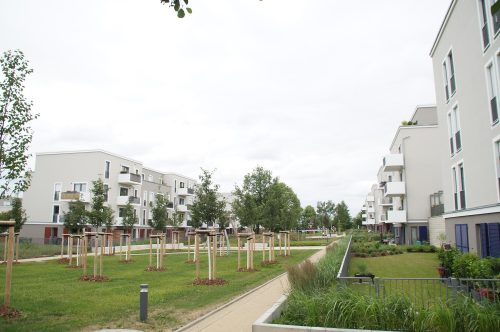 Blick auf die neuen Kräuterterrassen mit parkähnlich gestaltetem Hof. Foto: Steffen Dietrich