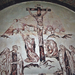 Sgraffito-Wandbild im Tauf- und Trauungssaal der Apostelkirche (Ausschnitt). Foto: K. Brendler