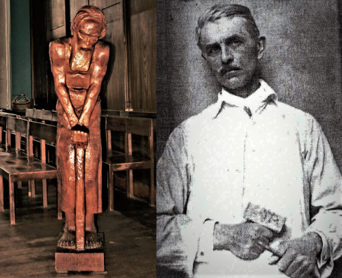 Arthur Lange war ein äußerst vielseitiger Künstler. Links die „Holzfigur des mühseligen und beladenen Mannes“. Fotos: Archiv Brendler