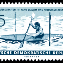 Briefmarke zur VII. Weltmeisterschaft im Kanu-Slalom und der II. Weltmeisterschaft im Wildwasserrennen 1961. Abbildung: Archiv Klaus Brendler