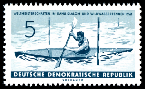 Briefmarke zur VII. Weltmeisterschaft im Kanu-Slalom und der II. Weltmeisterschaft im Wildwasserrennen 1961. Abbildung: Archiv Klaus Brendler