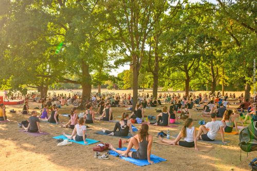 Entspannen beim Yoga im Alaunpark.