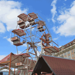 Nach zwei Jahren findet der Frühjahrsmarkt wieder auf dem inzwischen sanierten Altmarkt statt. Wie immer mit dabei: ein historisches Riesenrad. Foto: Pohl