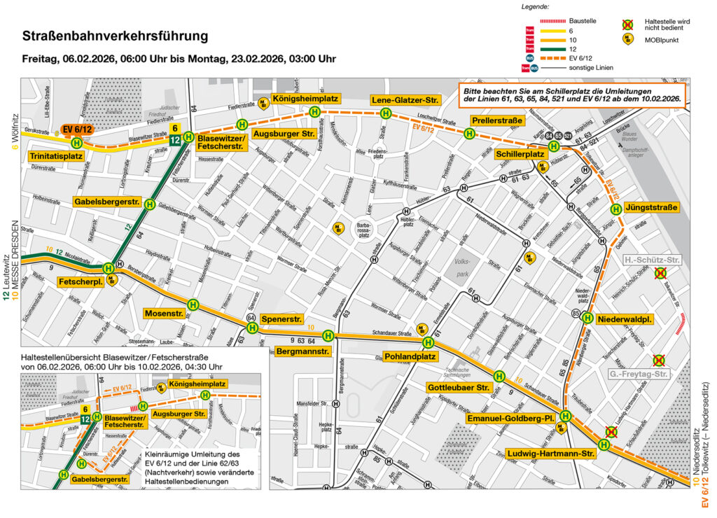 Die DVB informiert auf Karten über die geänderte Linienführung während der Bauzeit. Foto: DVB