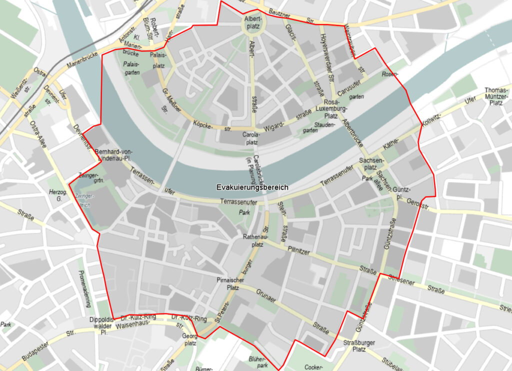 Evakuierungsbereich in de Innenstadt. Abbildung: dresden.de