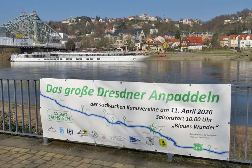 Saisonauftakt: Vor dem Blauen Wunder unterhalb des Schillergartens treffen sich die Paddler am 11. April. Foto: Pohl