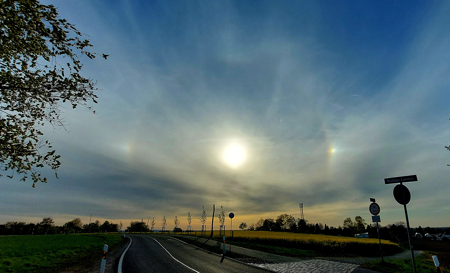 Montag Abend auf der Gönnsdorfer Höhe (Weißiger Landstraße, Ecke Hornweg) in Dresden aufgenommen. Der Halo-Effekt entsteht durch Reflexion und Brechung von Licht an Eiskristallen. Foto: Katrin Frank