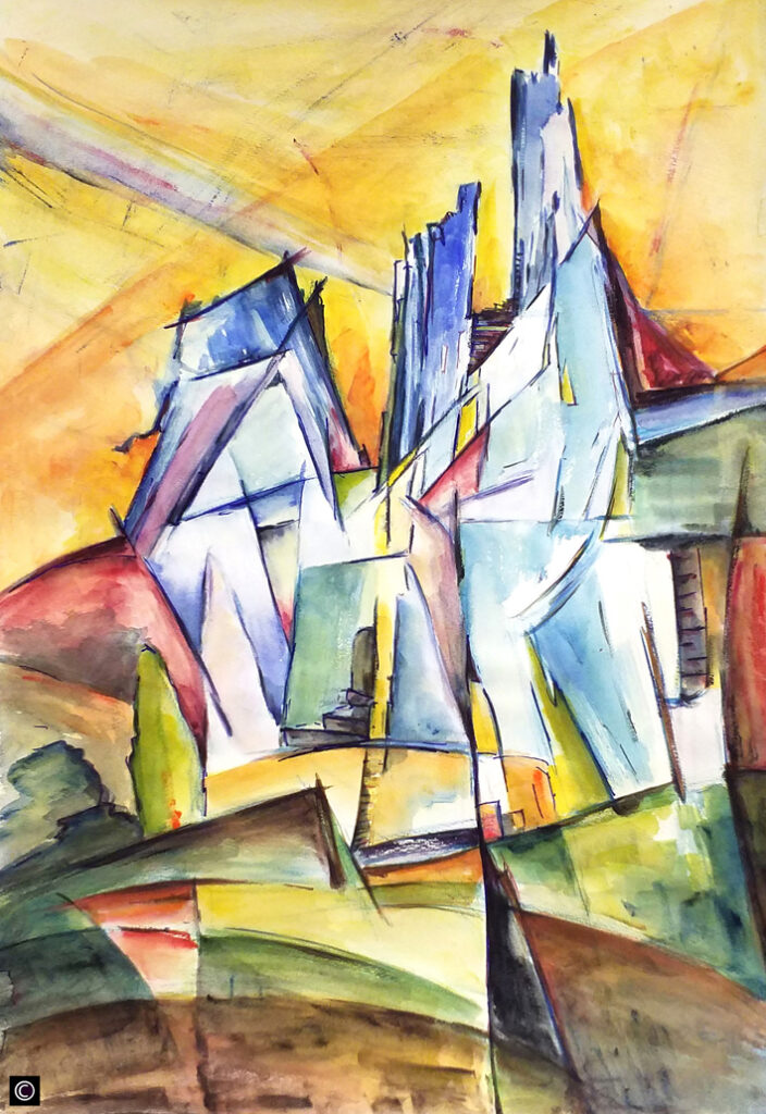 Abstrakte Gestaltung „Kristallberg“ von Claudia Zimmermann-Pielenz, Acryl auf Papier. Foto: PR